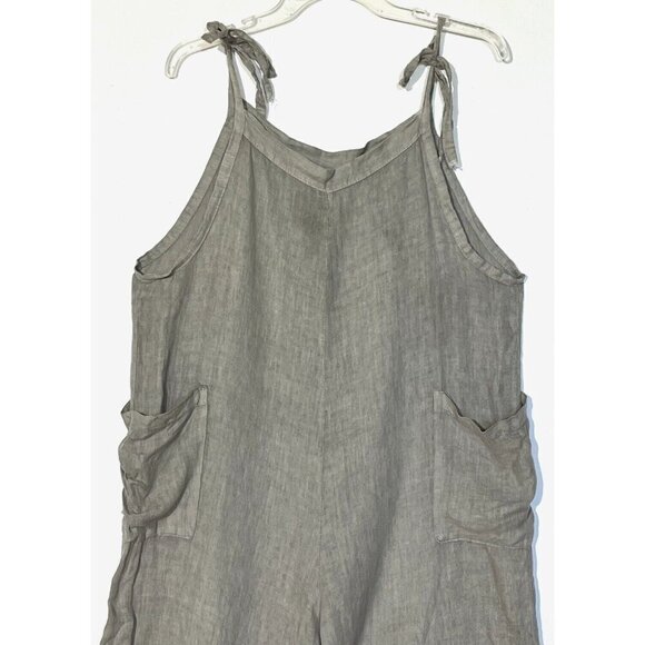 Meo Meli Natural 100% Linen Ties Pockets Boho Lagenlook Jumpsuit - Italy - Picture 3 of 8
